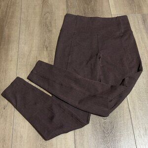 ATHLETA Delancey Herringbone Tights Size Small Brown Chevron Zip Pockets